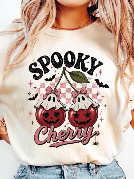 Tops - Spooky Cherry Halloween Shirt, Cute Ghost Cherry Tee